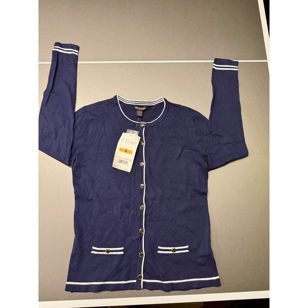 BYdesign Navy Blue White Contrast Trim Button Front Cardigan Sweater J01054A S